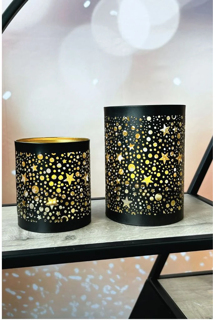Windlicht Star schwarz rund 10cm