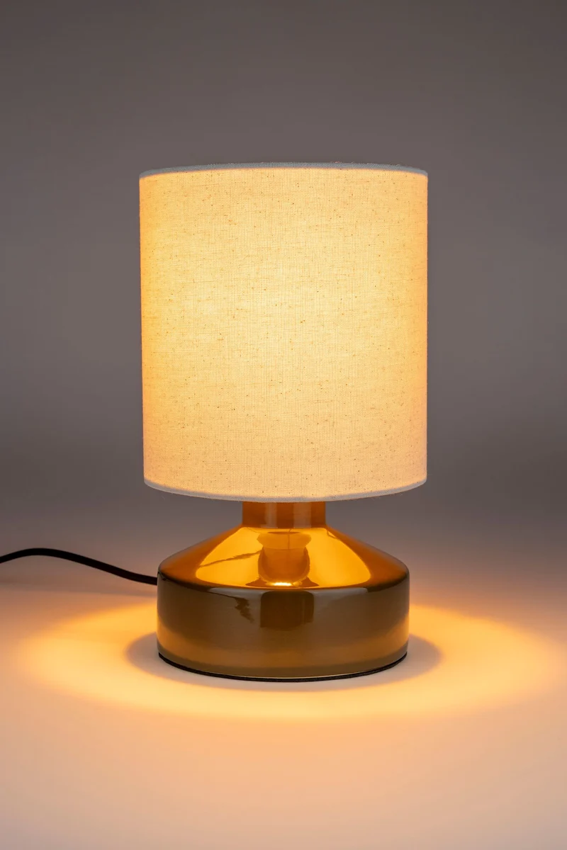 Tischlampe Nook Taupe von Zuiver mit Keramikfuß und Leinenschirm