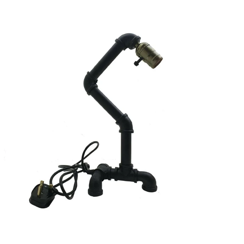 Dimmbare Tischleuchte aus Wasserrohr – E27, Metall, 40cm, schwarz~1248