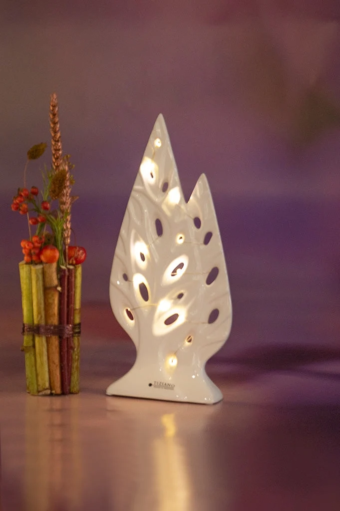 Dekoobjekt Doppelbaum Cipresso LED weiß-creme