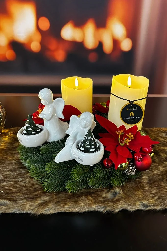 Adventskranz mit Engeln Nora und LED Kerzen Sotto