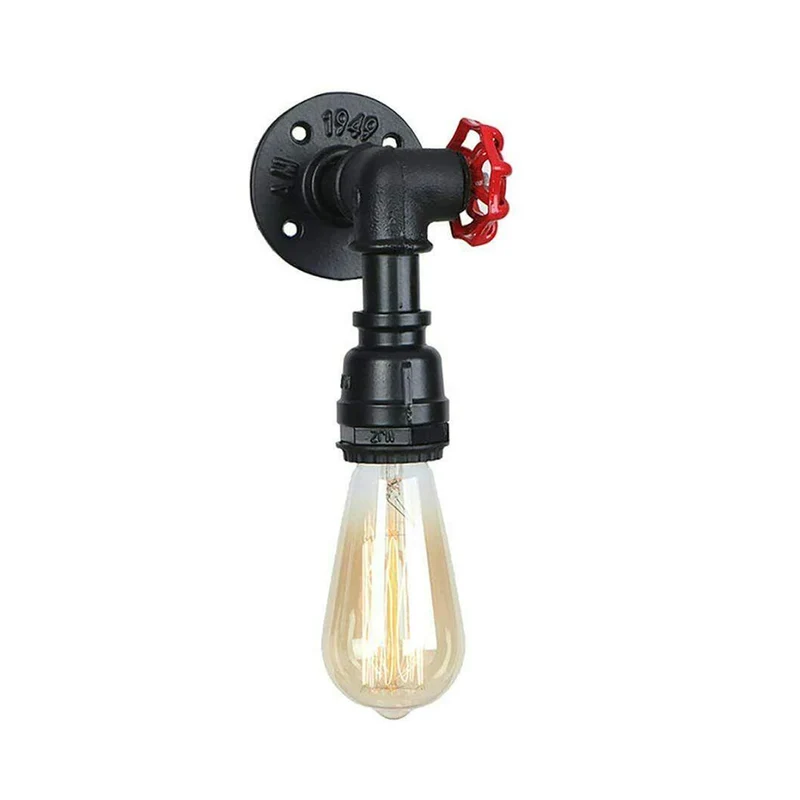 Industrielle Vintage Wasserrohr Wandlampe schwarz ~1263