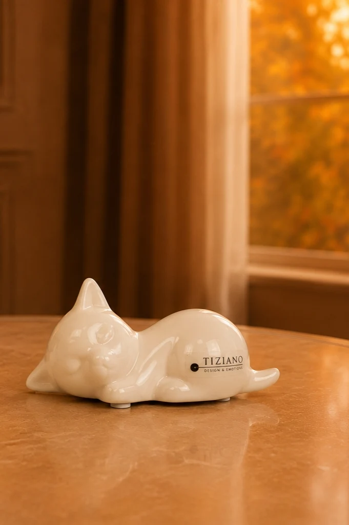 Deko Katze Sadira liegend weiß-creme