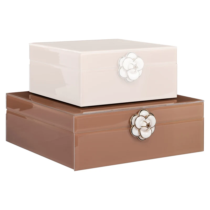 Aufbewahrungsbox Floral Brown - dekorative Deko-Box aus Glas und MDF