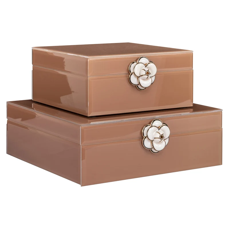Aufbewahrungsbox Floral Brown - dekorative Deko-Box aus Glas und MDF