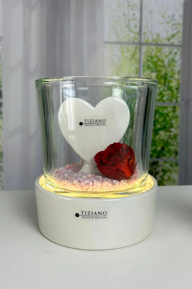 Dekoset Windlicht Castello LED mit Infinity Rose rot