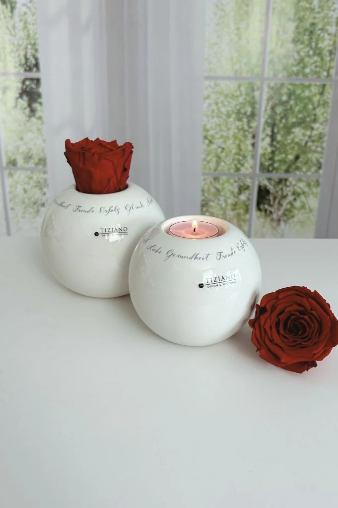 Dekoset Teelicht Dolomiti mit Infinity Rose rot