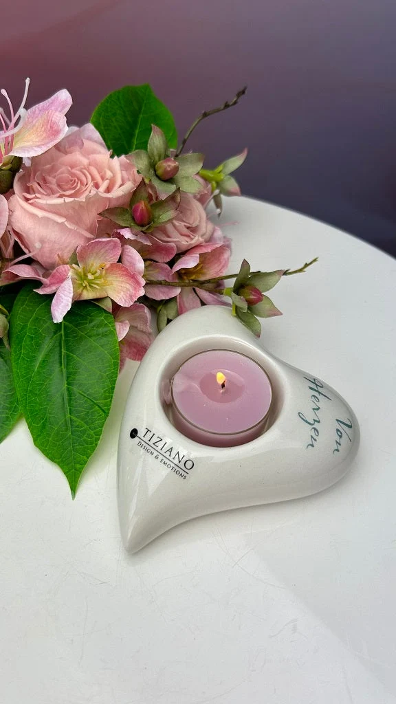Dekoset Teelicht Amore "von Herzen" mit Infinity Rose rot