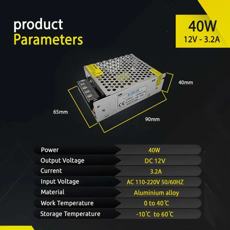 LED Netzteil 12V 40W 3.2A Aluminium Transformator IP20 ~1088