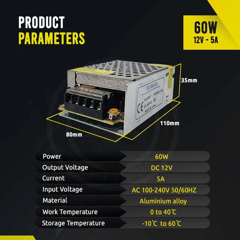 60W 12V 5A Netzteil Industrienetzteil LED Trafo ~1087