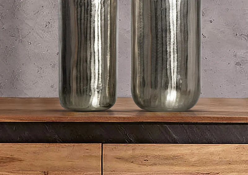 Vase 2er Set Aluminium Silber Zylinder Modern Tischdeko