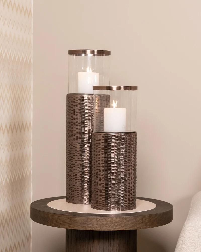 Windlicht Faylen L Bronze - Bodenwindlicht aus Glas & Eisen, 65 cm
