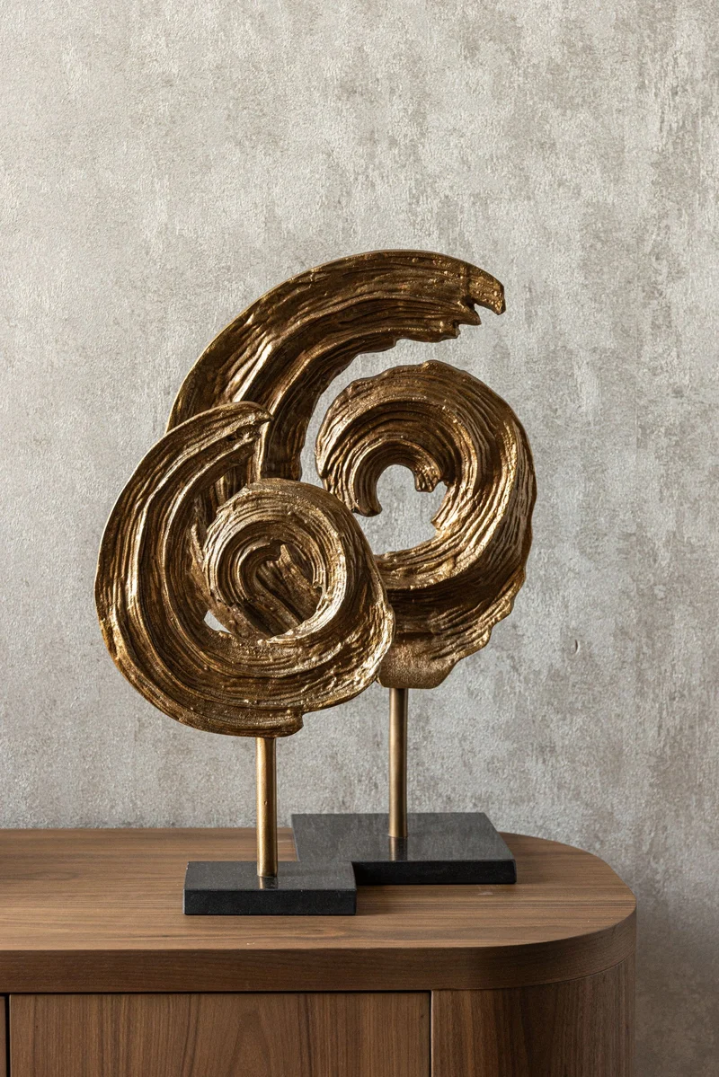 Dekoratives Objekt Swirl Brass Antique aus Aluminium & Granit, 46 cm