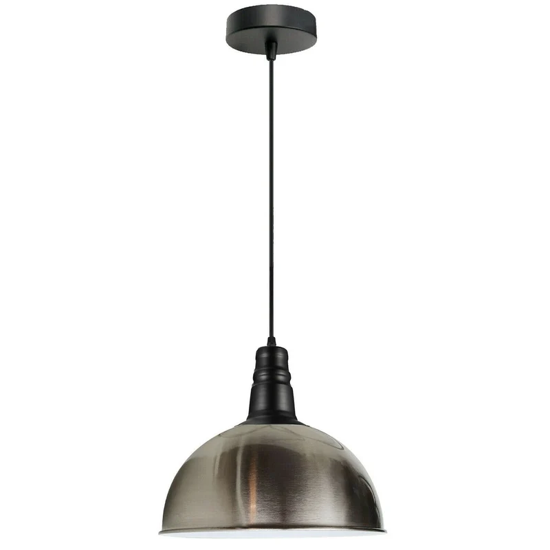 Moderne Pendelleuchte in Nickel satiniert | Kuppelschirm~1358