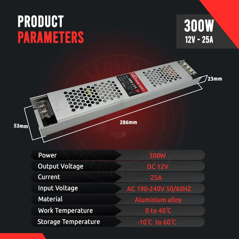 12V LED Trafo 300W 25A Konstantspannung – Slim Netzteil Treiber | IP20 ~4154
