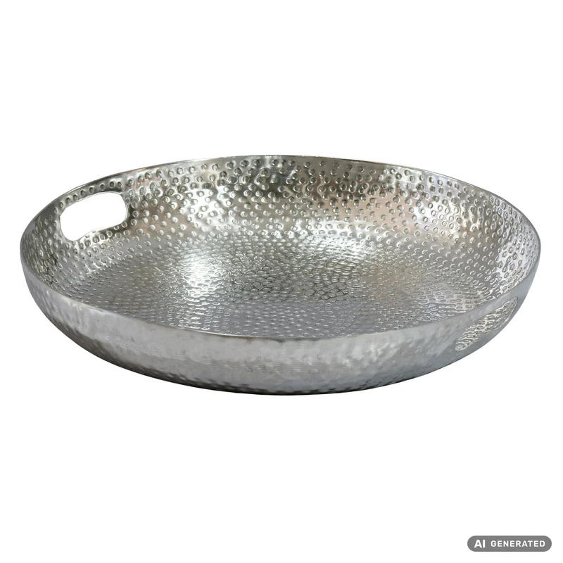 Deko-Obstschale Rund Silber 38 cm Aluminium im Hammerschlag-Look