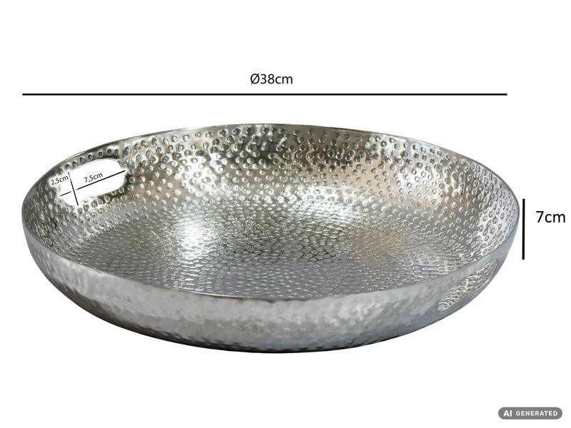 Deko-Obstschale Rund Silber 38 cm Aluminium im Hammerschlag-Look