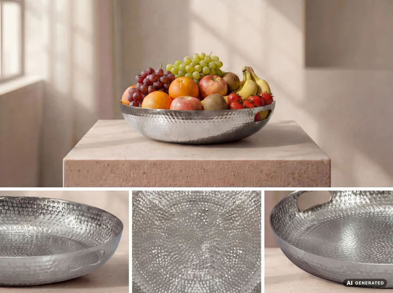 Deko-Obstschale Rund Silber 38 cm Aluminium im Hammerschlag-Look