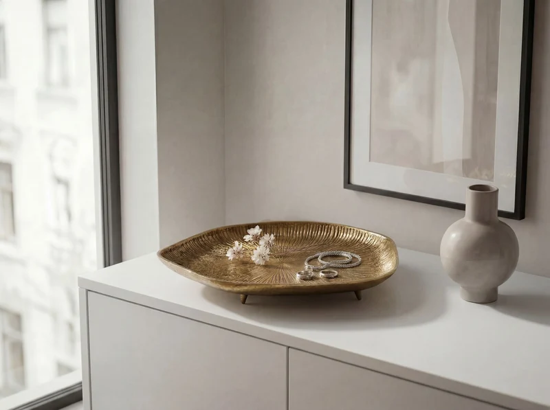 Dekoschale Gold Aluminium 40 cm, organisches Design mit Standfüßen
