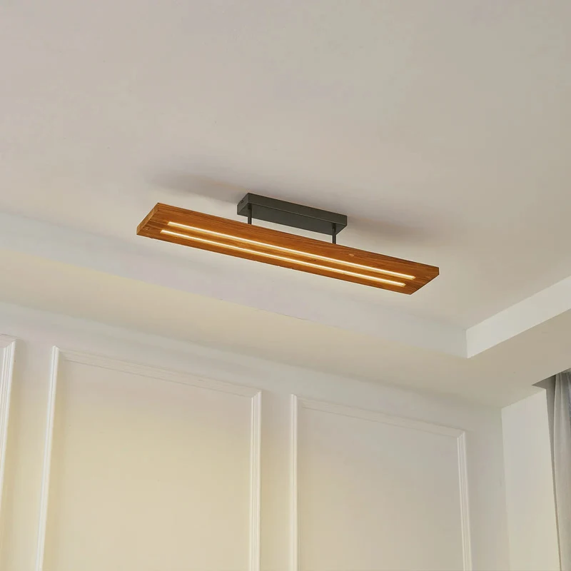 B-Ware Lindby Deckenlampe Nesaja LED Leuchte dimmbar Holz schwarz 98x18cm modern