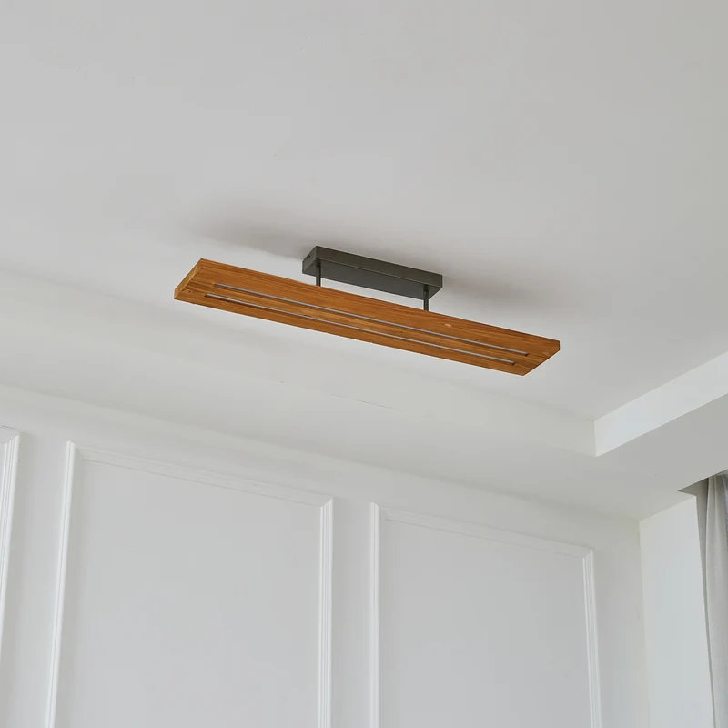 B-Ware Lindby Deckenlampe Nesaja LED Leuchte dimmbar Holz schwarz 98x18cm modern