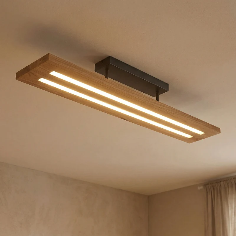 B-Ware Lindby Deckenlampe Nesaja LED Leuchte dimmbar Holz schwarz 98x18cm modern