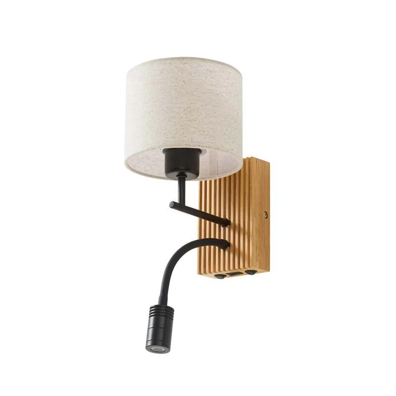 B-Ware Lucande Wandlampe Lieske LED Wandleuchte Lampe beige Textil Holz 39cm hoch