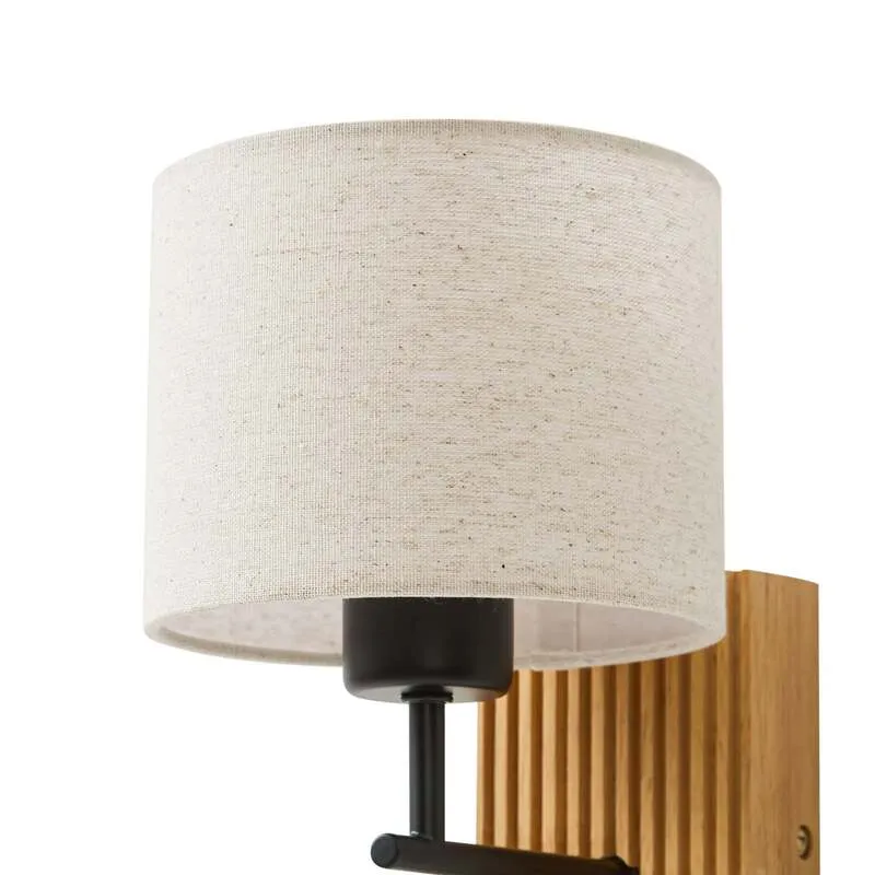 B-Ware Lucande Wandlampe Lieske LED Wandleuchte Lampe beige Textil Holz 39cm hoch