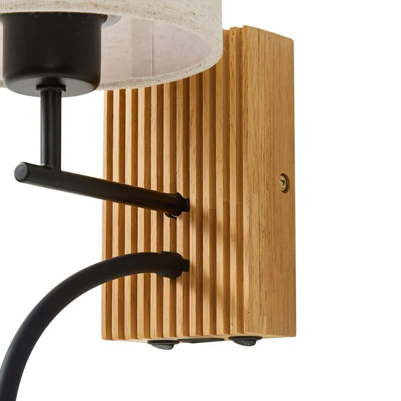 B-Ware Lucande Wandlampe Lieske LED Wandleuchte Lampe beige Textil Holz 39cm hoch