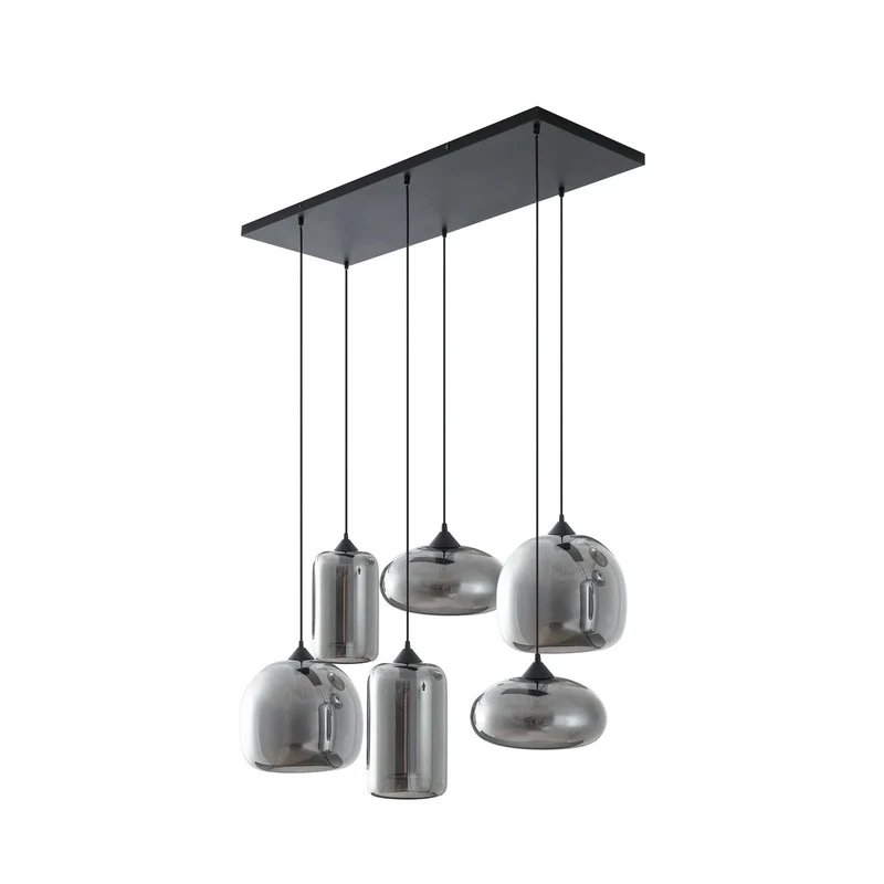 B-Ware Lindby Hängeleuchte Marla 6-flammig LED Pendelleuchte Lampe dimmbar rauchgrau