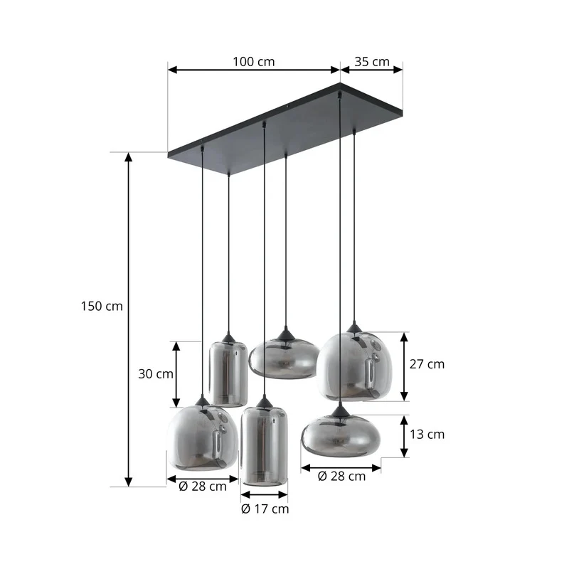 B-Ware Lindby Hängeleuchte Marla 6-flammig LED Pendelleuchte Lampe dimmbar rauchgrau