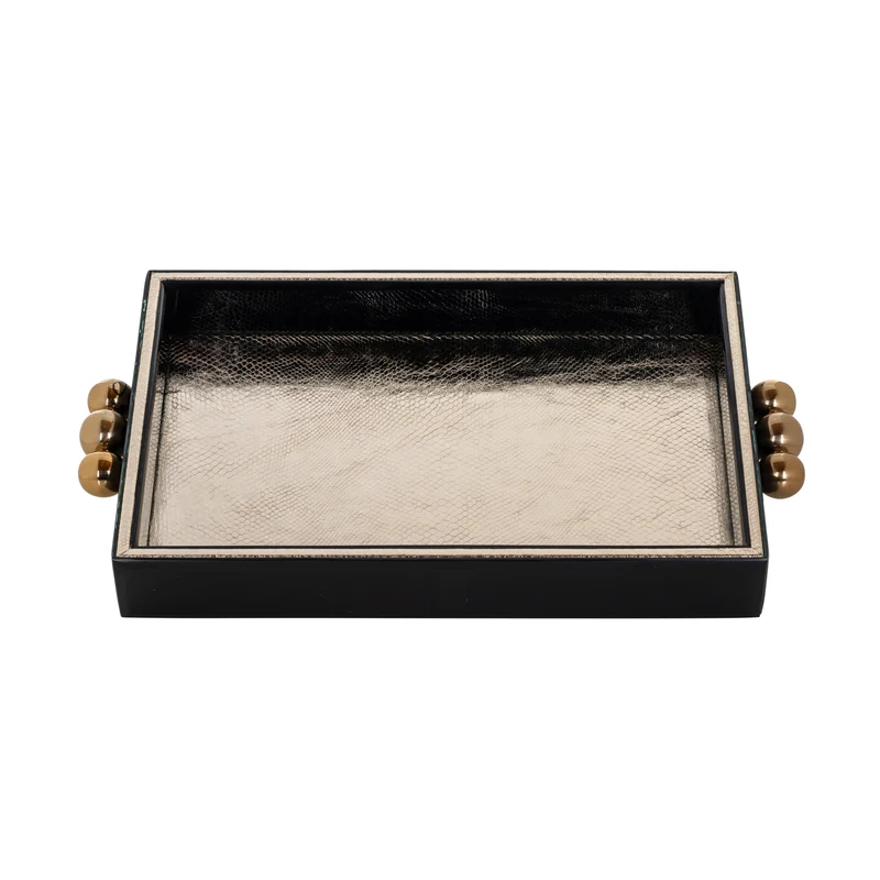 Tablett Liv black/gold – edles Deko-Tablett aus Eisen, MDF & Glas