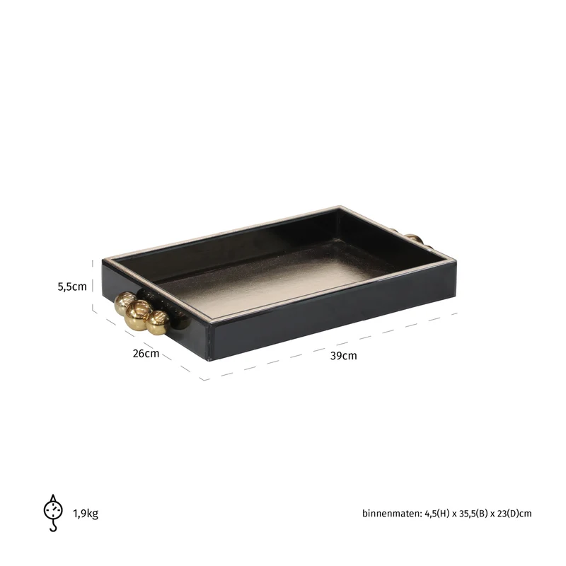 Tablett Liv black/gold – edles Deko-Tablett aus Eisen, MDF & Glas