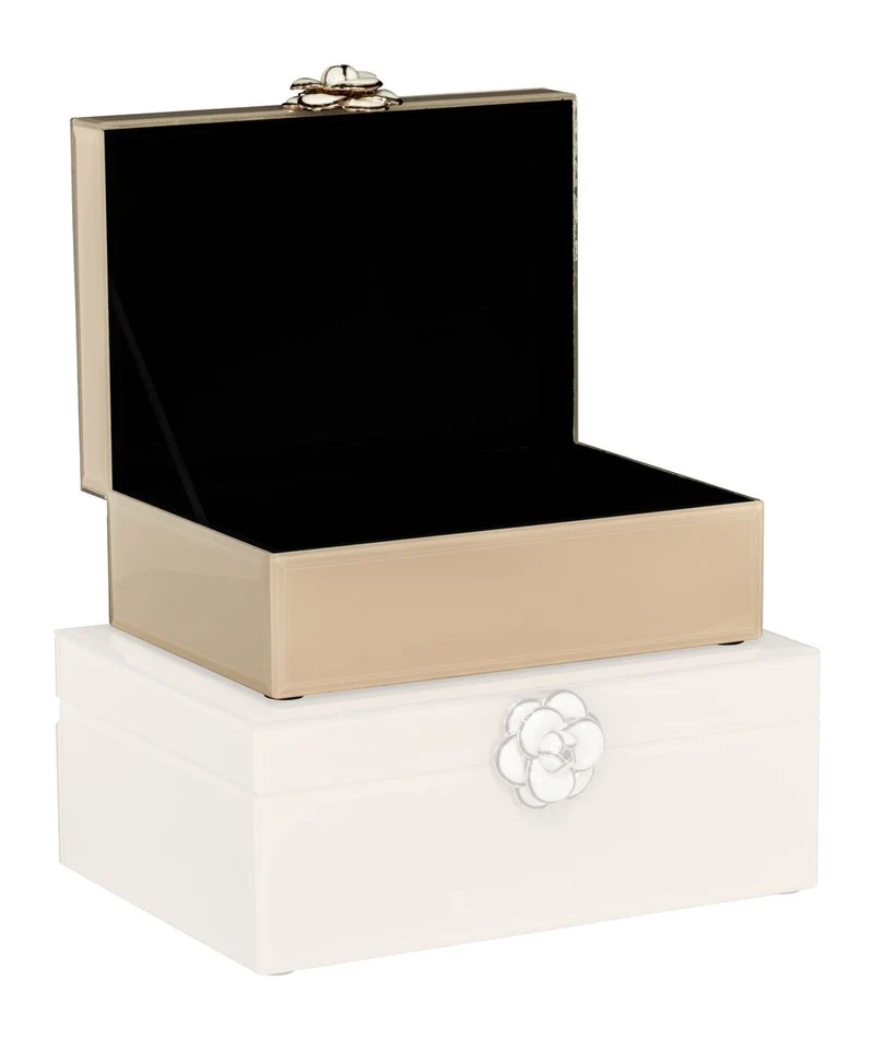 Aufbewahrungsbox Abbey ivory small – dekorative Box aus MDF & Glas