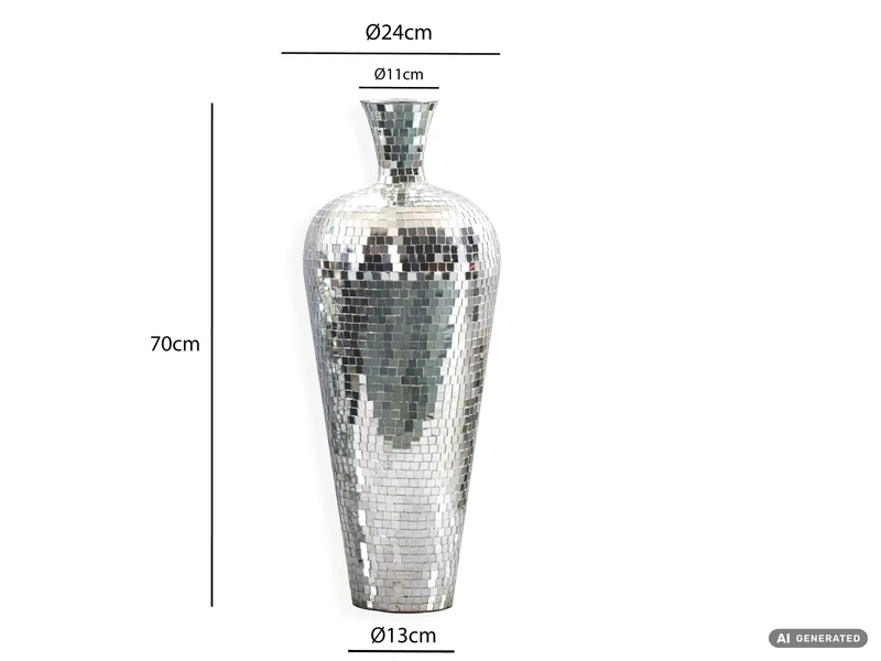 Bodenvase Mosaik Silber 70 cm XXL Standvase im Disco-Kugel-Design