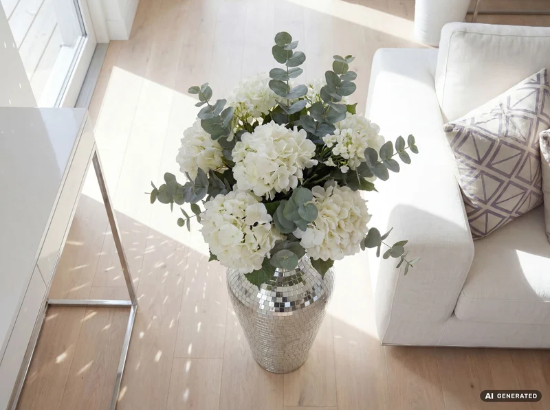 Bodenvase Mosaik Silber 70 cm XXL Standvase im Disco-Kugel-Design