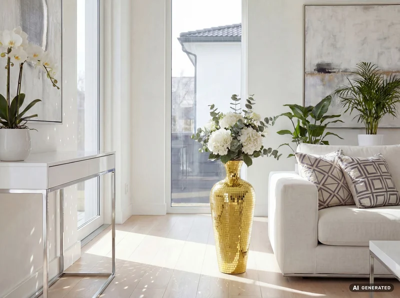 Bodenvase Aluminium Gold im Discokugel-Design, 50 cm hoch von Wohnling