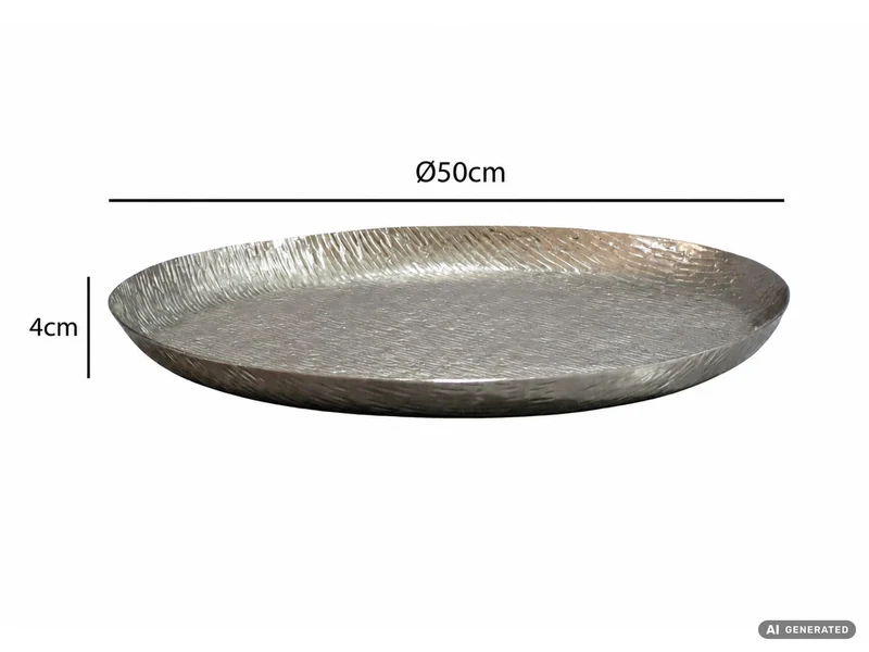 Dekoschale Silber 50 cm rund aus Aluminium mit Rillen-Relief, Handmade