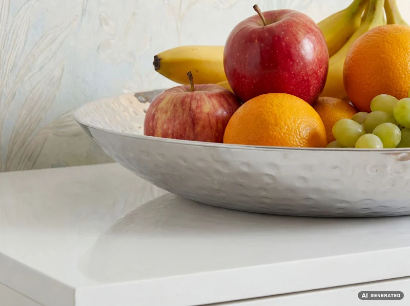 Obstschale Rund Silber 50 cm, Hammerschlag-Design aus Aluminium