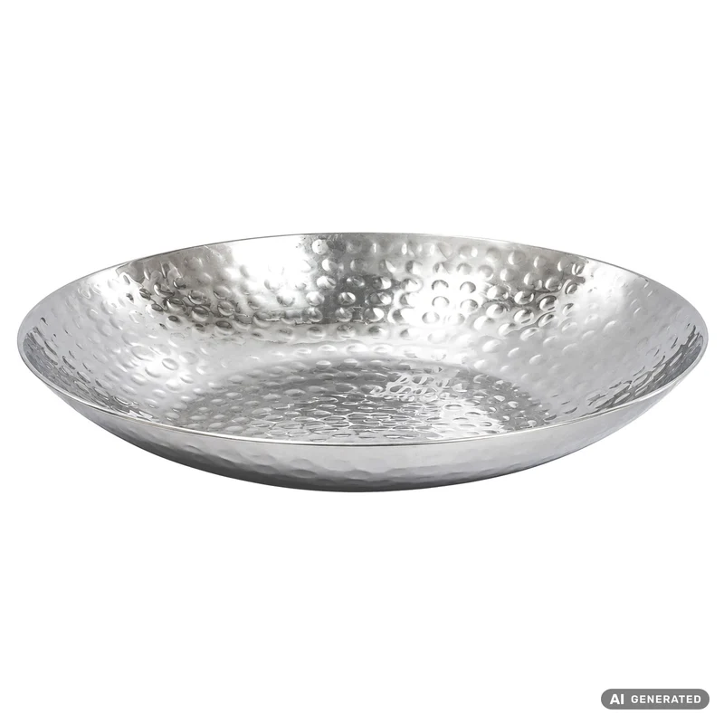 Obstschale Rund Silber 50 cm, Hammerschlag-Design aus Aluminium