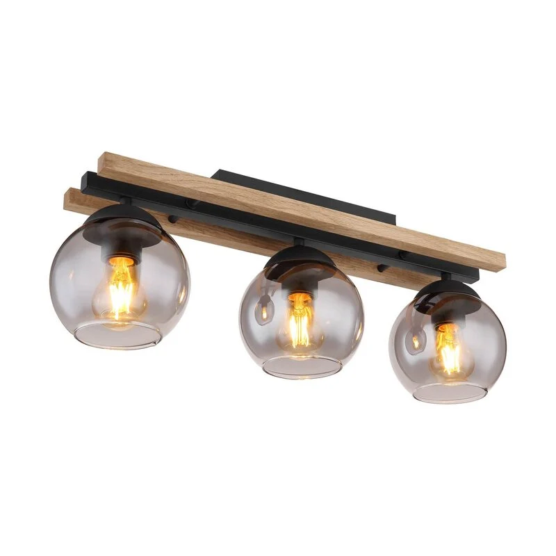 B-Ware Globo Deckenlampe Leuchte Conni Lampe Länge 60 cm rauchgrau Holz Glas 3 flg