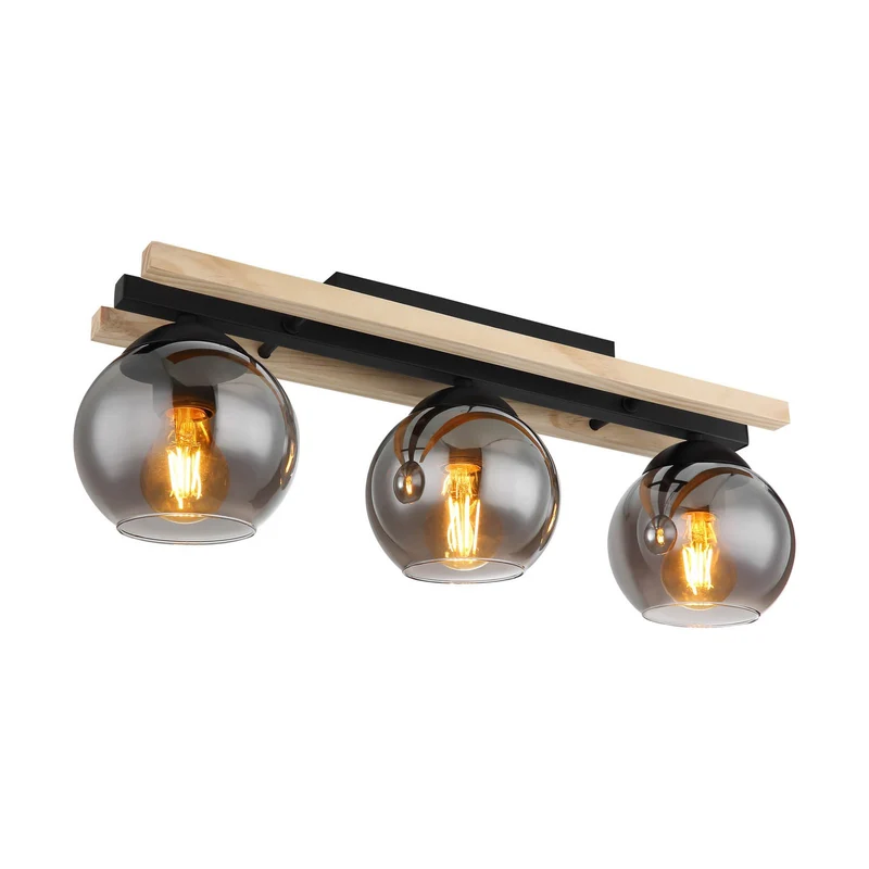 B-Ware Globo Deckenlampe Leuchte Conni Lampe Länge 60 cm rauchgrau Holz Glas 3 flg