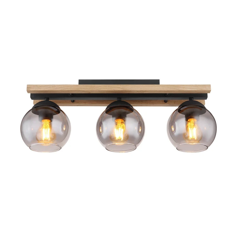 B-Ware Globo Deckenlampe Leuchte Conni Lampe Länge 60 cm rauchgrau Holz Glas 3 flg