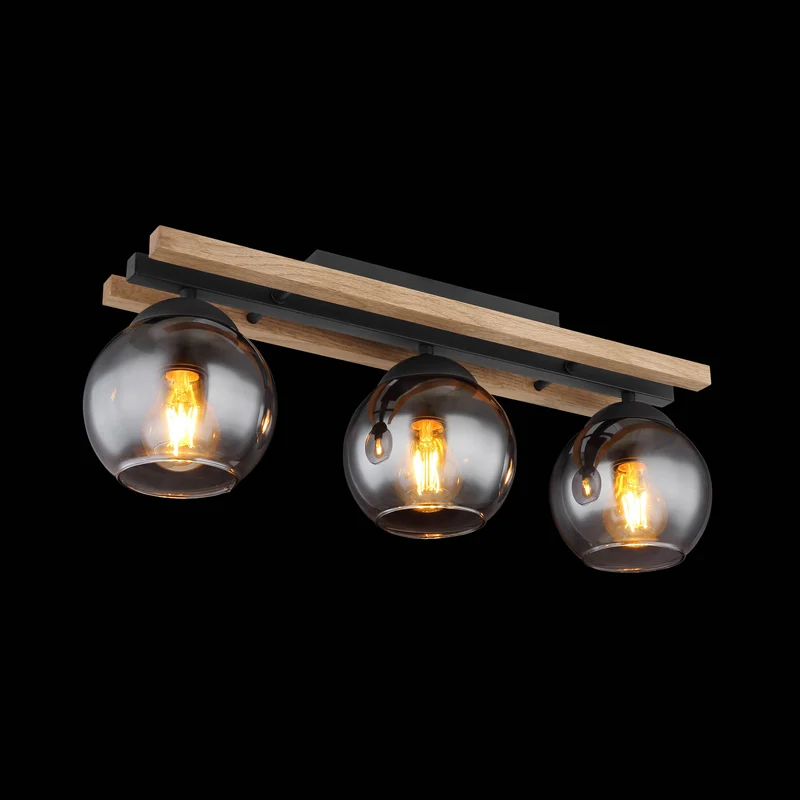 B-Ware Globo Deckenlampe Leuchte Conni Lampe Länge 60 cm rauchgrau Holz Glas 3 flg