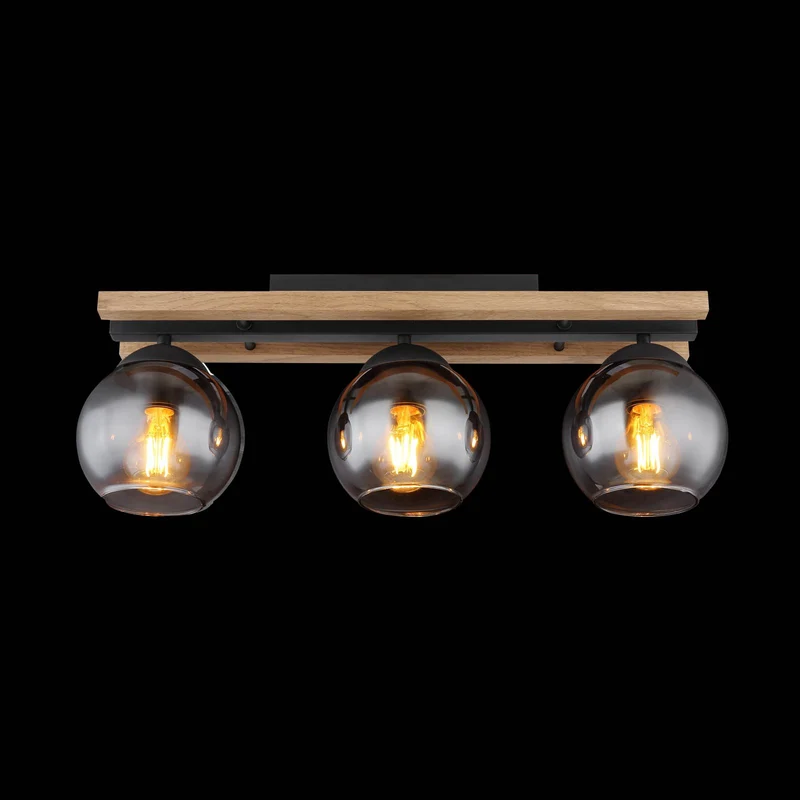 B-Ware Globo Deckenlampe Leuchte Conni Lampe Länge 60 cm rauchgrau Holz Glas 3 flg