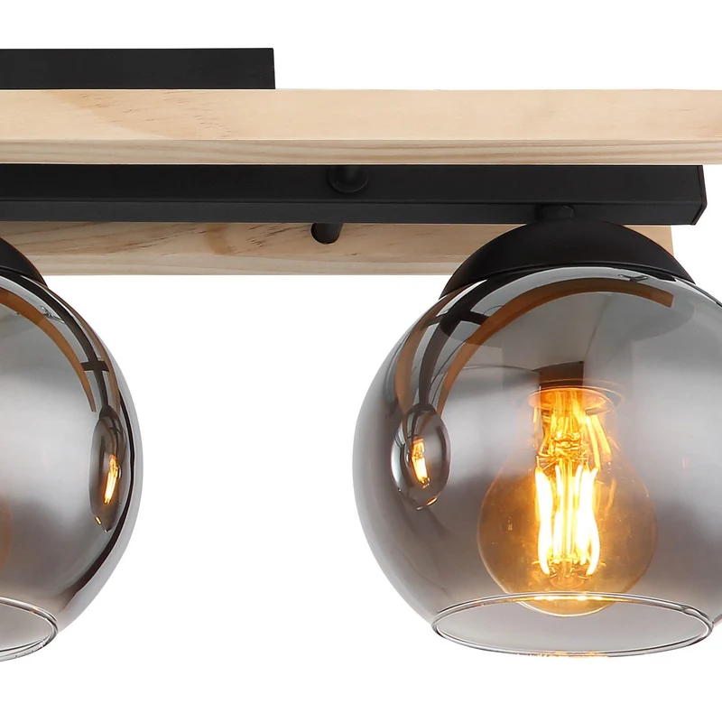 B-Ware Globo Deckenlampe Leuchte Conni Lampe Länge 60 cm rauchgrau Holz Glas 3 flg