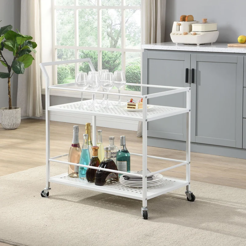 Servierwagen Weiß mit Rollen & Bremsen – Barwagen für Küche, Esszimmer
