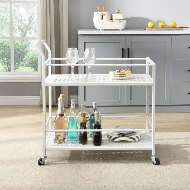 Servierwagen Weiß mit Rollen & Bremsen – Barwagen für Küche, Esszimmer