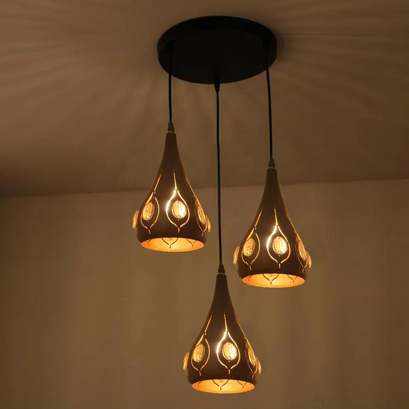 Vintage Industrie Deckenpendelleuchte Retro Loft Style Metall + Kristall Lampe~1479