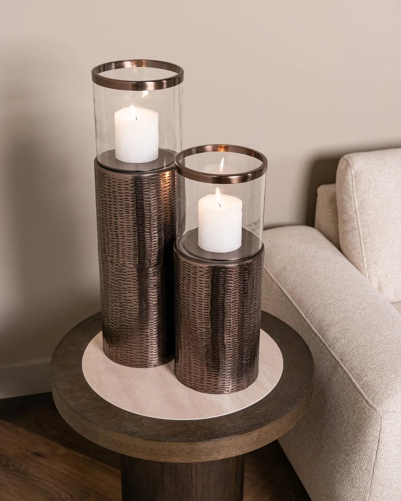 Windlicht Faylen Bronze S – Richmond Deko aus Glas & Aluminium
